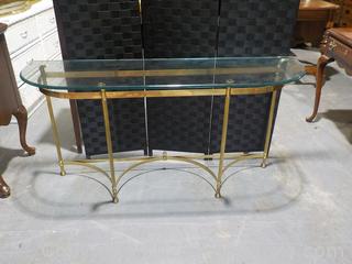 Brass/Metal Console Table with Glass Top 