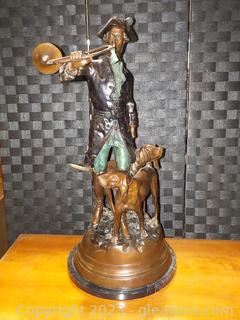 Elegant Signed Bronze Casting of a French Hunter w/Hunting Dogs 