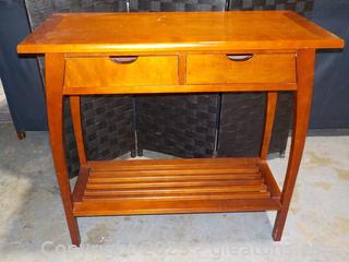 Mahogany Stained Wooden Utility Table with Lower Shelf 