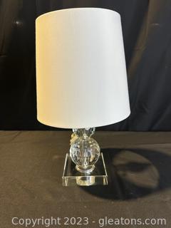 Beautiful Faceted Cut Glass Table Lamp w/White Shade