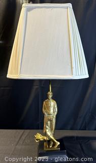 Mid Century Bronze Golfer Table Lamp w/White Shade