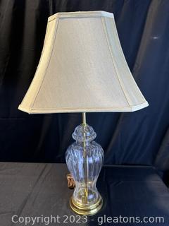 Nice Clear Glass Table Lamp with Gold Base & Cream/Gold Shade