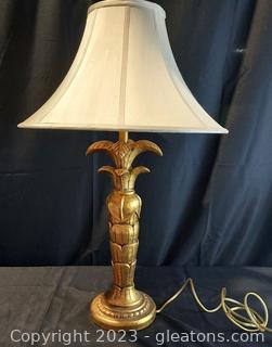 Mid Century Giltwood Palm Tree Lamp with Bell Shade