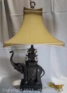 Beautiful Cast Iron Elephant Lamp with Gold Shade