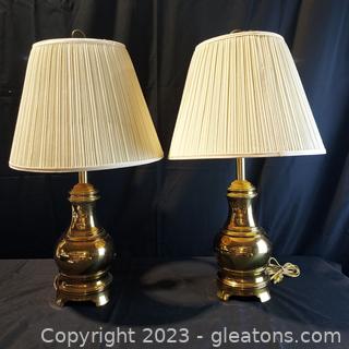 Pair of Beautiful Brass Table Lamps (Heavy) with Shades