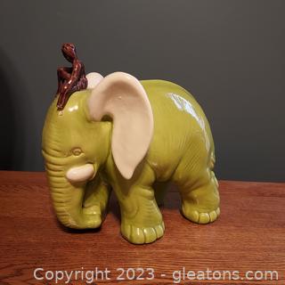 Cute Ceramic Lime Green Elephant with White Ears