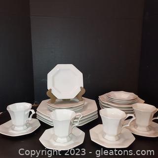 Beautiful Independence Ironstone White Octagon Dishes-23 Pieces