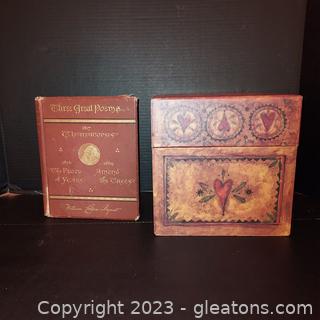 Antique Book “Three Great Poems: Thanatopsis, Flood of Years; Among the Trees plus a Cute Storage Box