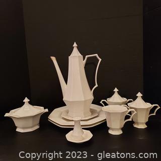 Independence Ironstone White Octagon Coffee Pot Lidded Sugar Bowls, and other Pieces