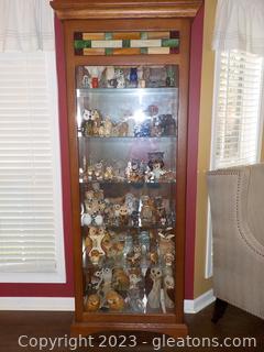 Elegant Oak Display Cabinet with Stained Glass Accent Across Top Does not Include Contents