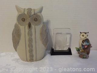 Group of Three Unique Owls For Decor