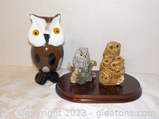 Interesting Owl Lot-Handmade Glass, Gray Westland Owl, and 2 part Mama/Babies