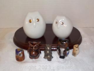 Two White Owls from the Toscany Collections with 5 Miniature Owls
