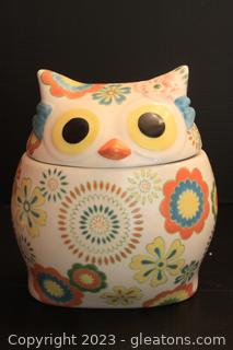 Pier 1 Imports Hand Painted Floral Owl Cookie Jar 