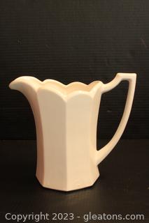 Vintage Mccoy Pottery White Ceramic Scalloped Rim Pitcher      