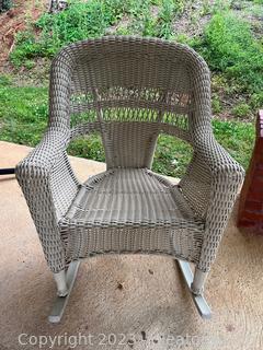 White Indoor/Outdoor Wicker Rocking Chair 