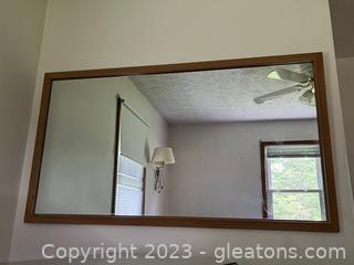 Mid Century Large Rectangular Wooden Framed Wall Mirror