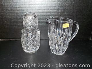 Sparkling 24kt. Lead Crystal Pitcher from W. Germany, and a Bedside Water and Glass Set by Duran Collection