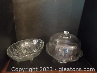 Pretty Glass Cake and Fruit Servers, Vintage Bowl is Indiana Glass (3 Pieces)