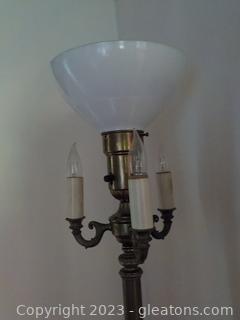 Vintage Torchiere Floor Lamp with 3 Piece Candelabra, Brass with Marble at Base