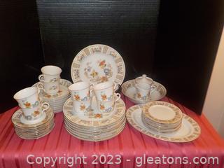 Set of Crescent Fine China “Spring Moon” by Ranmaru, Japan (44 Pieces)