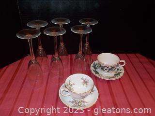 6-Champagne Flutes and 2 Sets of Cups/Saucers