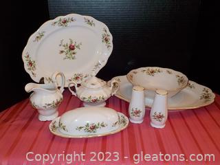 Set of Serving Pieces (7 pc) for Johann Haviland “Traditions” Fine China Moss Rose Pattern
