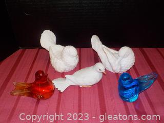 Alabaster Bird Figurines, Bluebird of Happiness, Art Glass Bird