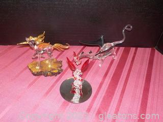 Trio of Spun Glass Dragons with a Unicorn (3pc)