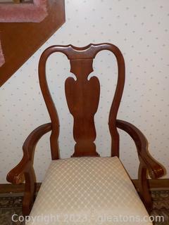 Pair of Queen Anne Style Armed Dining Chairs (Cream Seats) (only 1 shown)