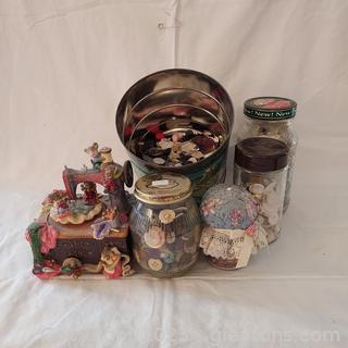 Lovely Sewing Music Box and Buttons Buttons and more Buttons