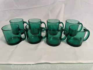 Pretty Dark Green Glass Mug w/”Made in USA” on bottom (Lot of 8)