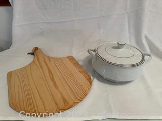 Crown Victoria “Lovelace” Covered Serving Dish Plus Wooden Pizza Peel (Lot of 2)                   