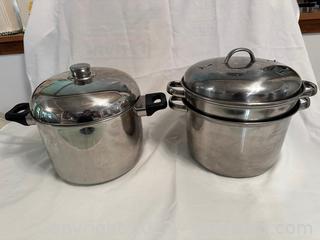 Cooks Club Large Stainless Steel Pot Plus Stainless Steel Pot w/ Steamer & Collander (lot of 2)