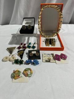 Costume Jewelry Collection Including Necklace & Earring Set, Clip on & Pierced Earrings Plus more! (lot of 13)