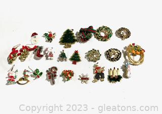Holiday Themed Pins w/(2) Pair of Earrings (lot of 10+)