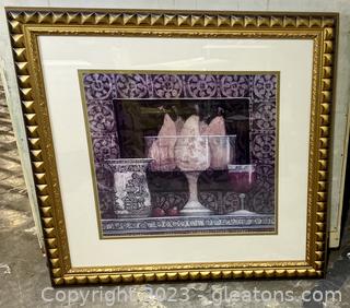 Framed Print Pears & Wine & Vase on Shelf