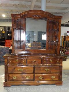 Vintage Cherry Dresser with Lighted Mirror and Small Display Shelves (2 parts) Matches Lots 2113, 2103 and 2104