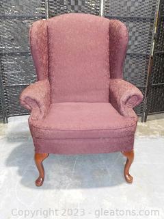 Vintage Wingback Easy Chair in Queen Anne Style (Burgandy) Fabric