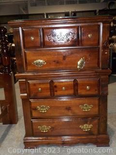 Vintage Cherry Wooden Chest of Drawers with Protective Glass Top Matches Lots 2113, 2103,and 2114