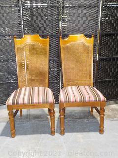 Pair of Vintage Armless Dining Chairs with Rattan Back