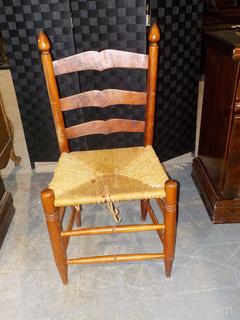 Vintage Small Wooden Ladder Back Side Chair w/Rush Seat(Matches Lot 2108)