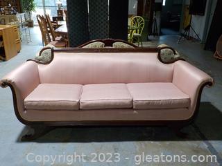 Vintage American Classical Style 3-Seat Sofa with Pink Silk Upholstry