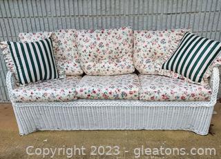 Nice White Wicker 3 Person Sofa-includes Cushions