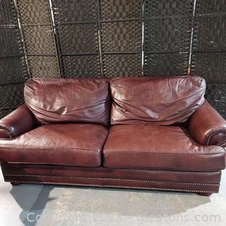 Beautiful Leather Creations 2 Cushion Sofa with Large Nailhead Trim