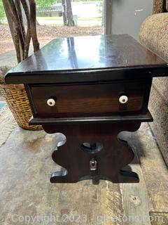 Nice Dark Wood Farmhouse Style End Table with Heart Cut Out 
