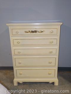 Cream-Colored Vintage Chest of Drawers with Gold Tone Accents