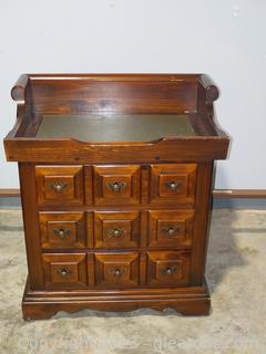 Matches Lots 3533, 3531 Settlers Pine Night Stand with Green Stone Top, Stained a Warm Chestnut Color. Does not include bed