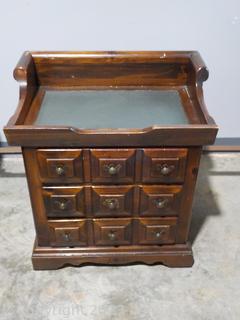 Matches Lots 3531, 3532. Settlers Pine Night Stand with Green Stone Top, Stained a Warm Chestnut Color. Does not include bed
