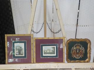 Distinctive Heraldry Art and a Pair of French Style Lithograph Prints Decorator Quality (3 pc)